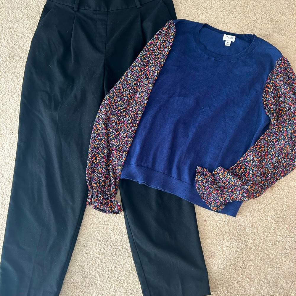 J.CREW Jamie Pants Woven Sleeve Sweater Set Outfit M